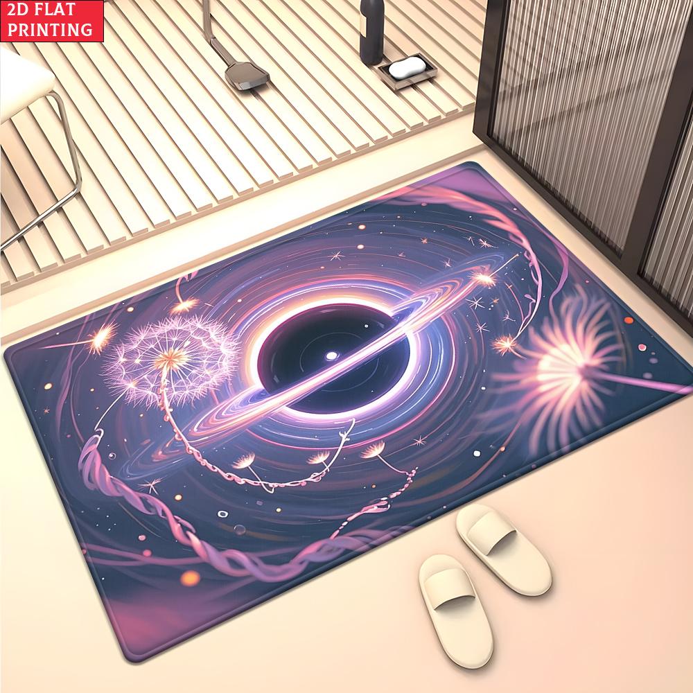 Psychedelic Galaxy Floral Mandala Rug, Colorful Boho Space Carpet for Living Room Gaming Room, Non-slip Decorative Floor Mat
