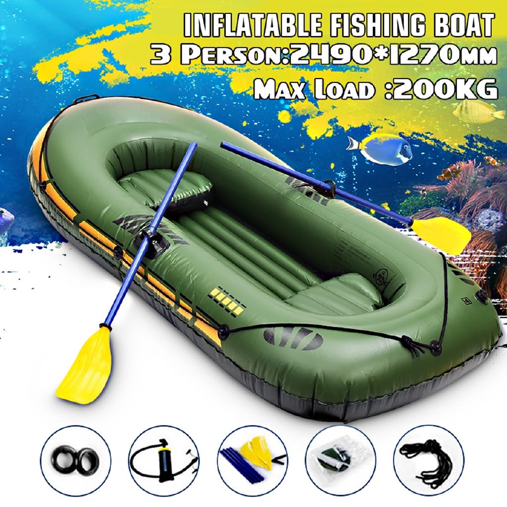 Nueva Lancha Inflable de Remo para 3 Personas con Capacidad de Carga, Duradera, de Goma PVC, Set de Bote de Pesca con Remos, Bomba y Otros Accesorios, 249x127cm