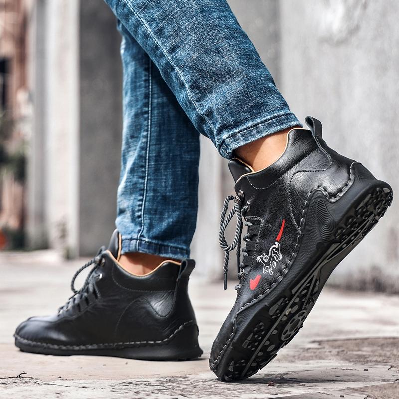 Fashion Men's Casual Shoes Fashion Men's Leather Boots Comfortable Men's Ankle Boots Outdoor High Quality Hiking Boots Men Size 48 Black