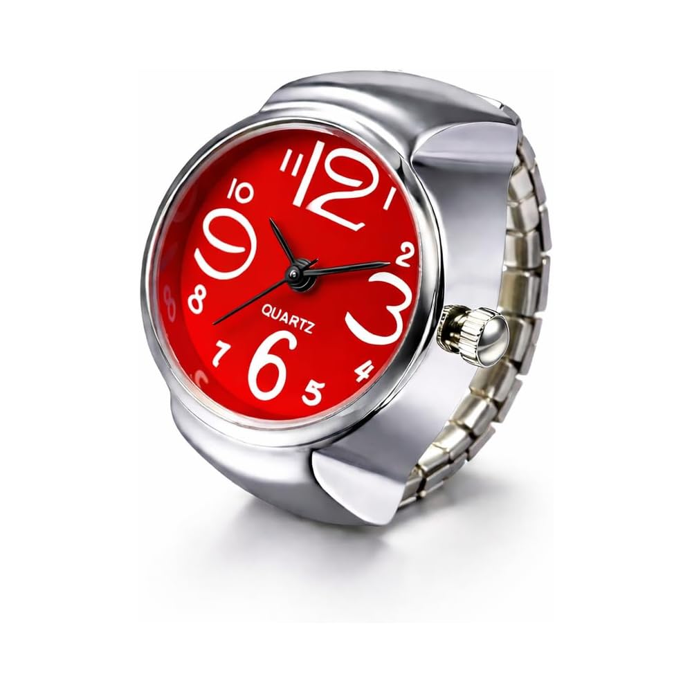 Ring Watch Stainless Steel Analog Quartz Red Finger Accessory