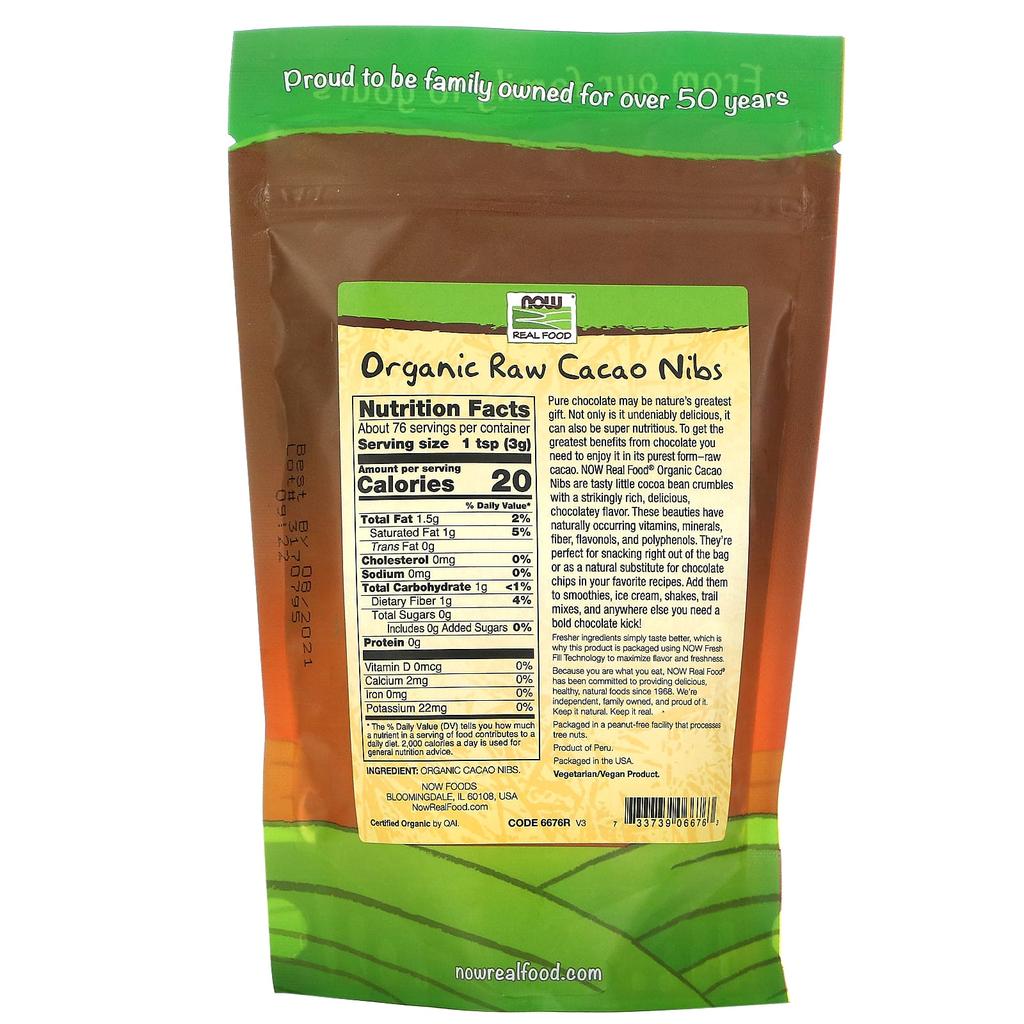 Real Food, Organic Raw Cacao Nibs, 227G(8Oz)
