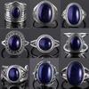 Bague en Argent S925 pour Femme Ovale Ronde Goutte de Eau Sable Bleu Naturel Bague Cadeau Forme de Soleil Rétro Luxe Bijoux Fins