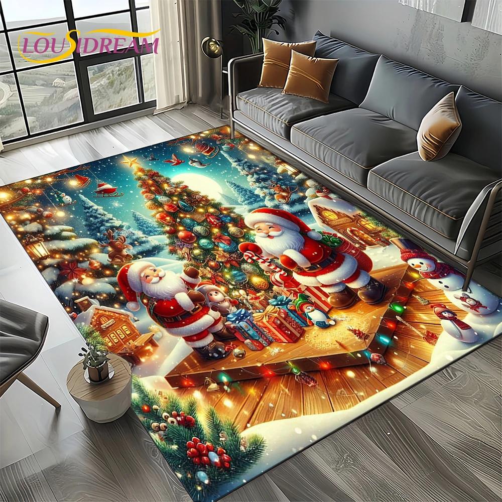 2025 Merry Christmas Tree Santa Claus,New Year Fairy Tale Gift Carpet Rug for Home Bedroom Sofa Doormat Decor,Non-slip Floor Mat