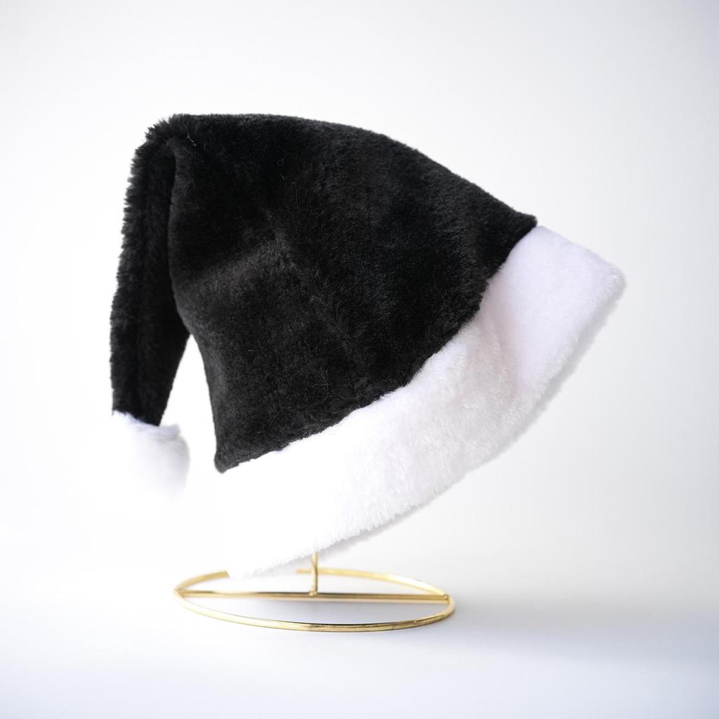 Black Short Plush Santa Hat - Christmas Party Decoration