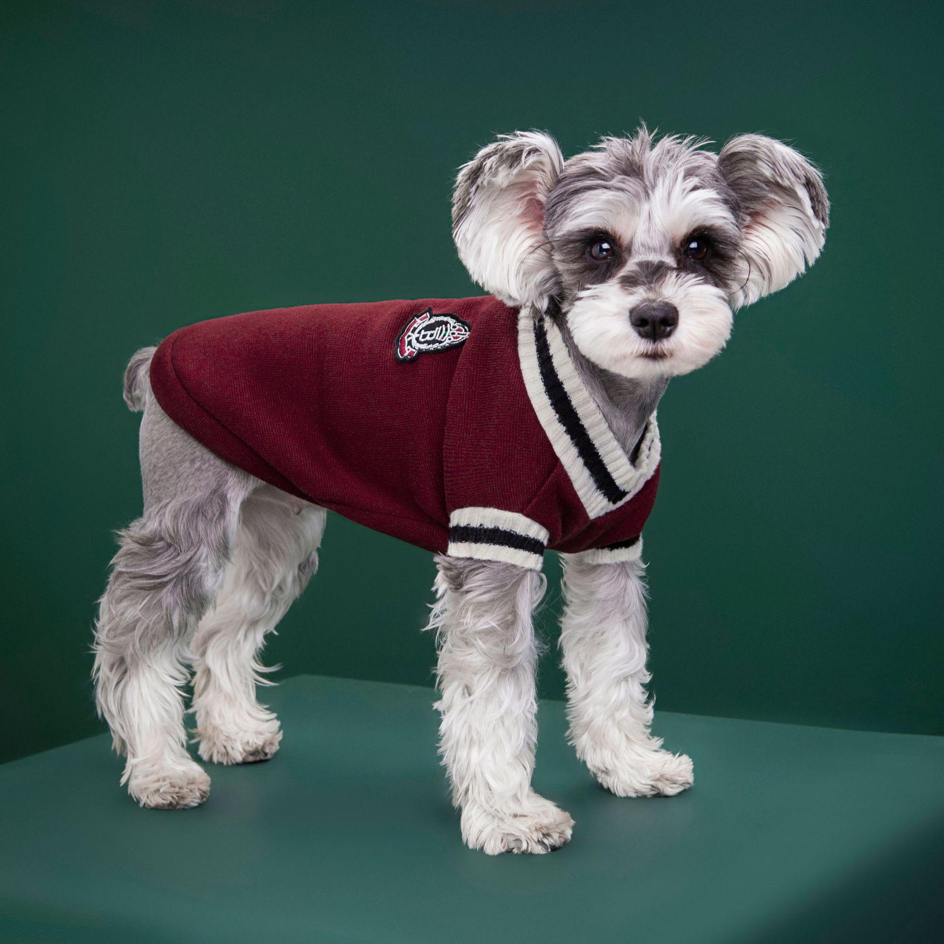 Autumn/Winter Knitted V-neck Vest for Teddy & Pomeranian Dogs - Cute College Style Double Extra Large красный