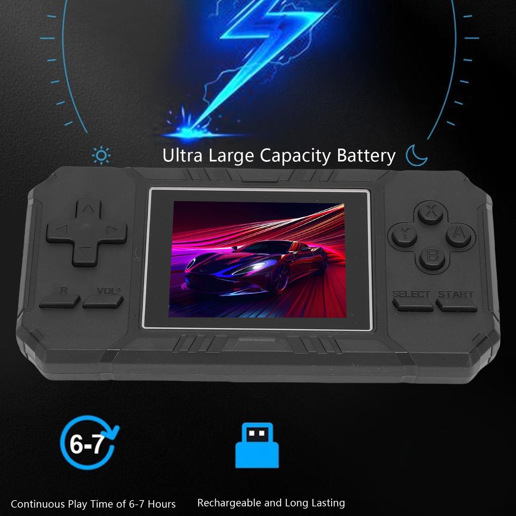 Handheld-Spielekonsole 3 Zoll HD-Bildschirm AV-Ausgang Retro-Gaming-Konsole Eingebaute Mehrere Spiele mit Griff Schwarz
