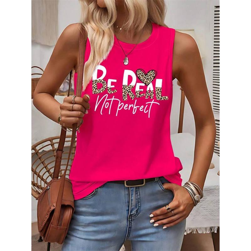 2026 New Women's Crew Neck Tank Top Leopard Print And Love Print Women's Tank Top Street Fashion Women's Casual Tank Top