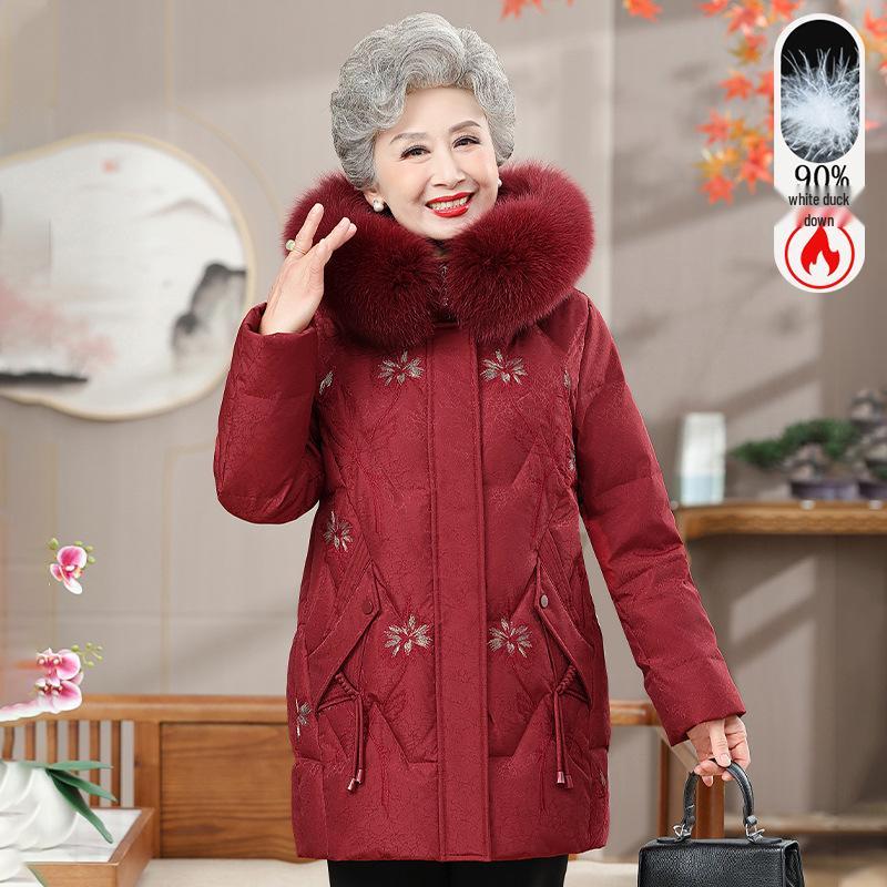 

Women s Winter Duck Down Jacket with Large Fur Collar - Stylish and Warm for Middle-Aged and Elderly Women 4XL (130-145 kg)