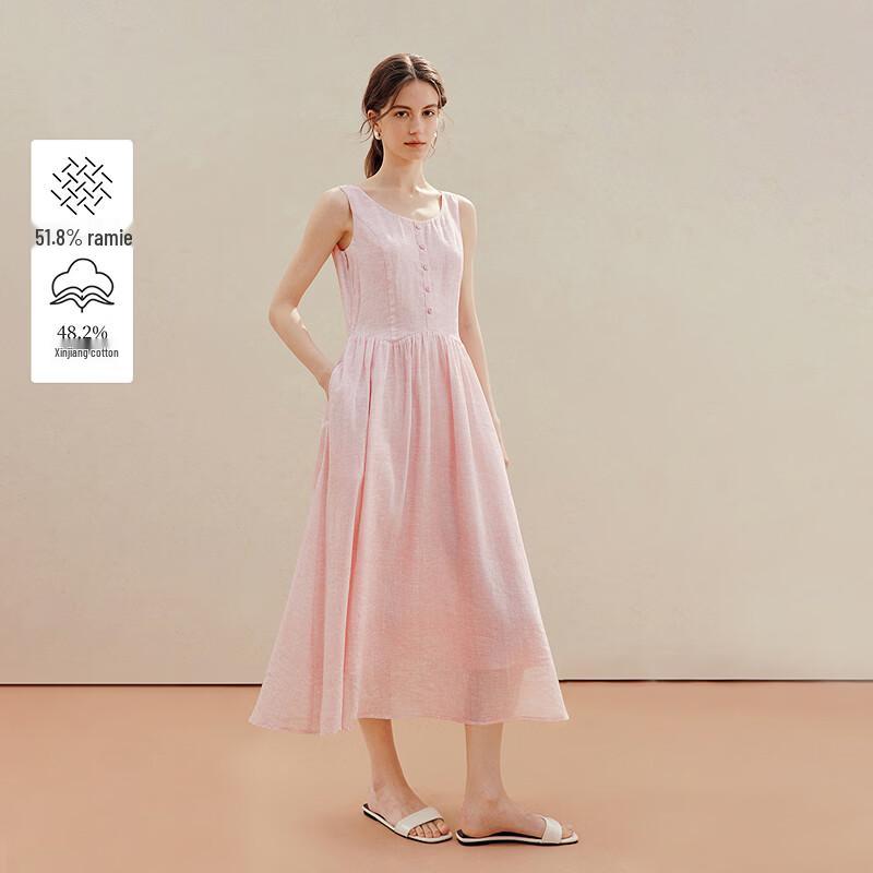 

INMAN Women s Ramie-Cotton A-Line Sleeveless Midi Dress