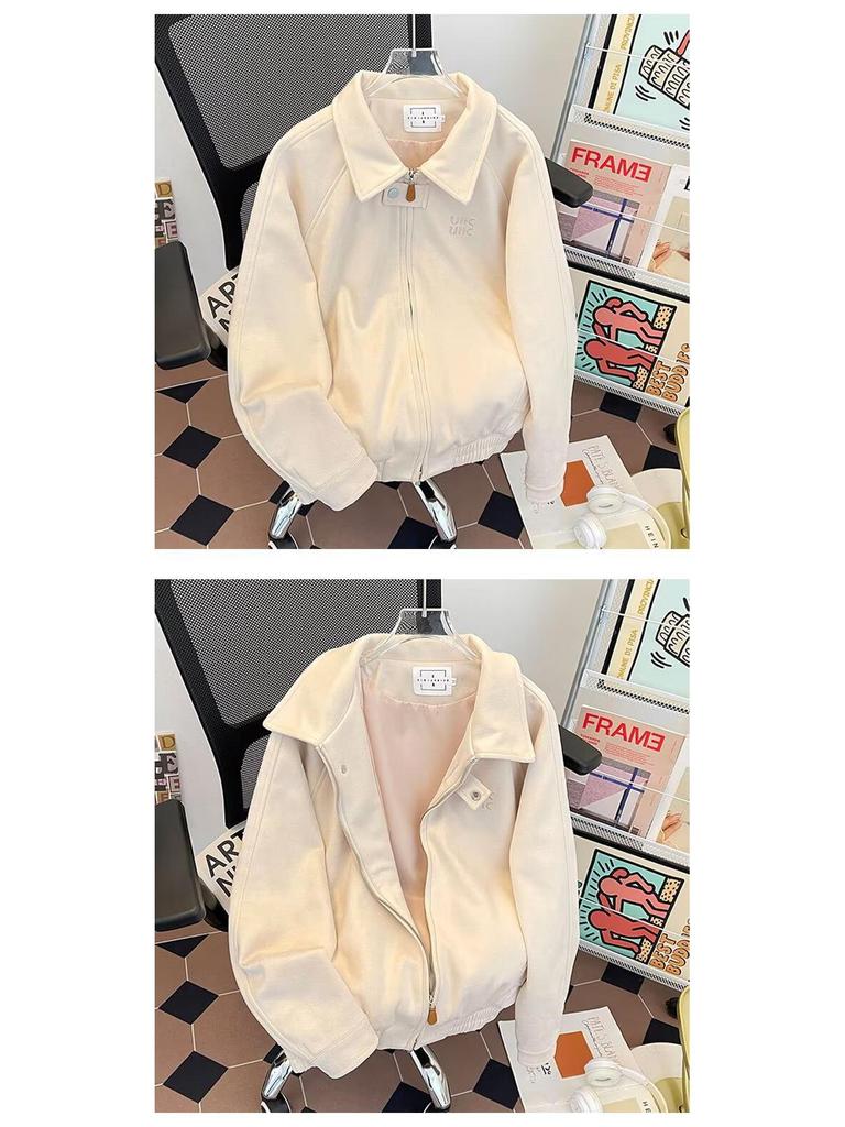 Koreanska Szykowana Damska Krótka Kurtka Baseballowa z Zamszu z Haftowanymi Literami