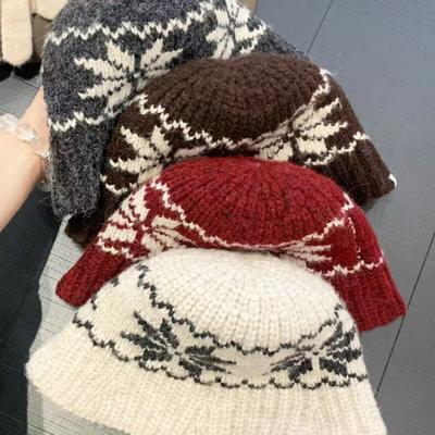 Printed Jacquard Pattern Beanies Fair Isle Style Printing Knit Cap  Winter