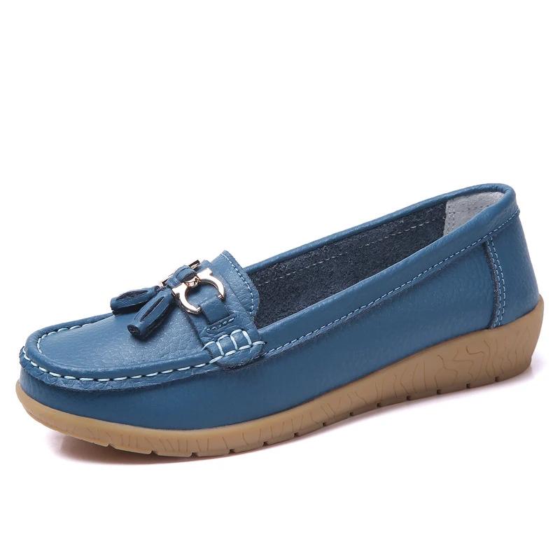 Damen Ballerinas Mode Echtes Leder Keilabsatz Retro Damenschuh Quaste Damen Loafers Slip On Weiche Damen Mokassins Übergröße