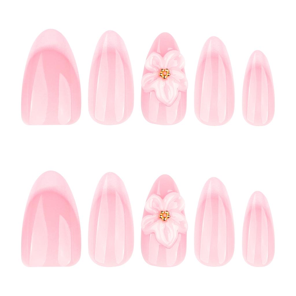 24 Pieces Simple French White 3D Flower Wear Nail Almond Nail Press On Nail Art Finished Product Wholesale