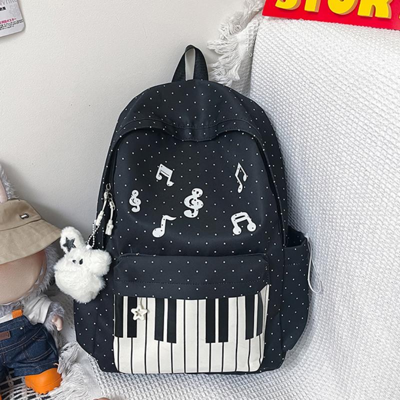 Piano Keyboard Print Messenger Bag With Musical Note Decor Versatile Crossbody Backpack Students Lightweight Durable Zipper Bag