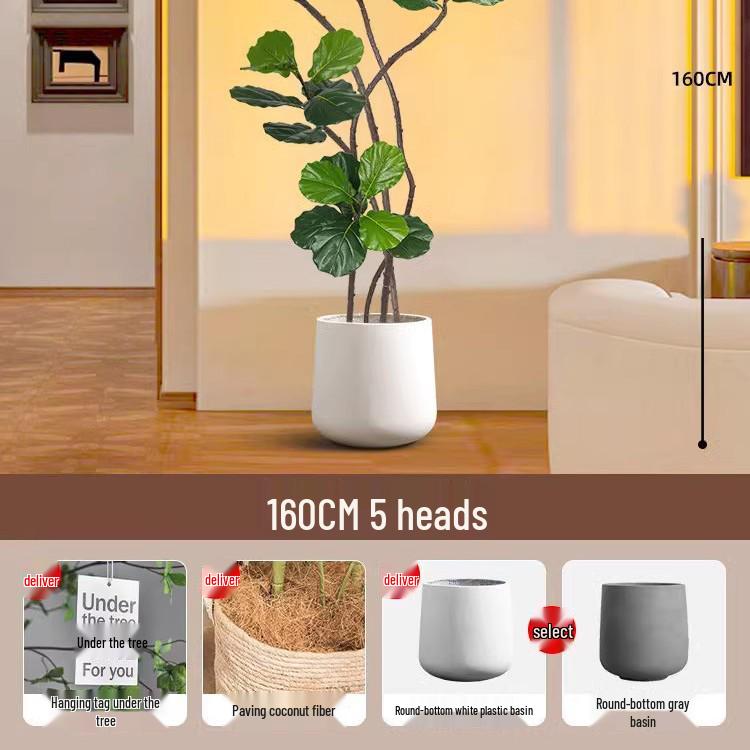 Large Potted Fiddle-Leaf Fig: Luxury Faux Green Plant for Living Room Decor