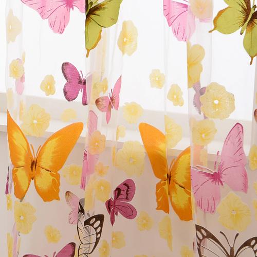 1PC Butterfly Printed Transparent Tulle Sheer Curtain for Kitchen Home Decoration Customize NAPEARL