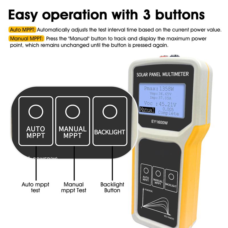 Solar Panel MPPT Tester 1600W, Portable Photovoltaic Multimeter Tracking Max Power Point Watt Volt Current, Open Circuit Voltage