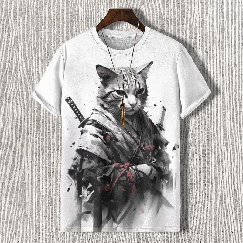 Men's T-shirts Edo Cat Samurai Warrior Art 3D Print Casual T-Shirts Men/Women Short Sleeve O-Neck Top Kid Clothing