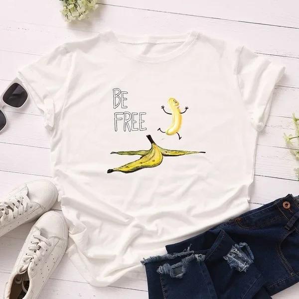Be Free Funny Banana Print T Shirt Women Short Sleeve O Neck Loose Tshirt Summer Women Tee Shirt Tops Camisetas Mujer