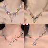 Sweet Cool Hot Girl Style Purple Love Pendant Necklace Personality Irregular Alloy High-end Colorful Beaded Necklace Trend