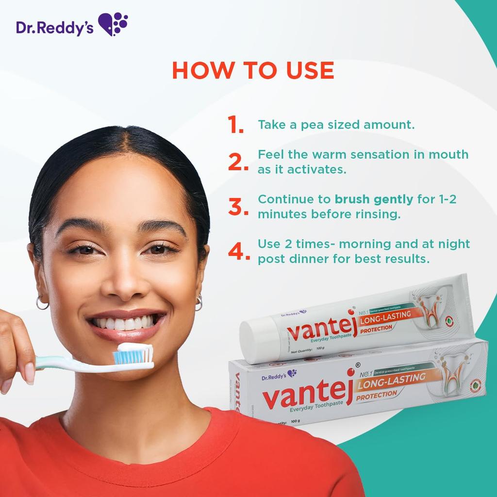 Vantej Dr Reddy's Tooth Sensitivity Toothpaste 100g Pack of 2 for Enamel Protection & Long-Term Relief