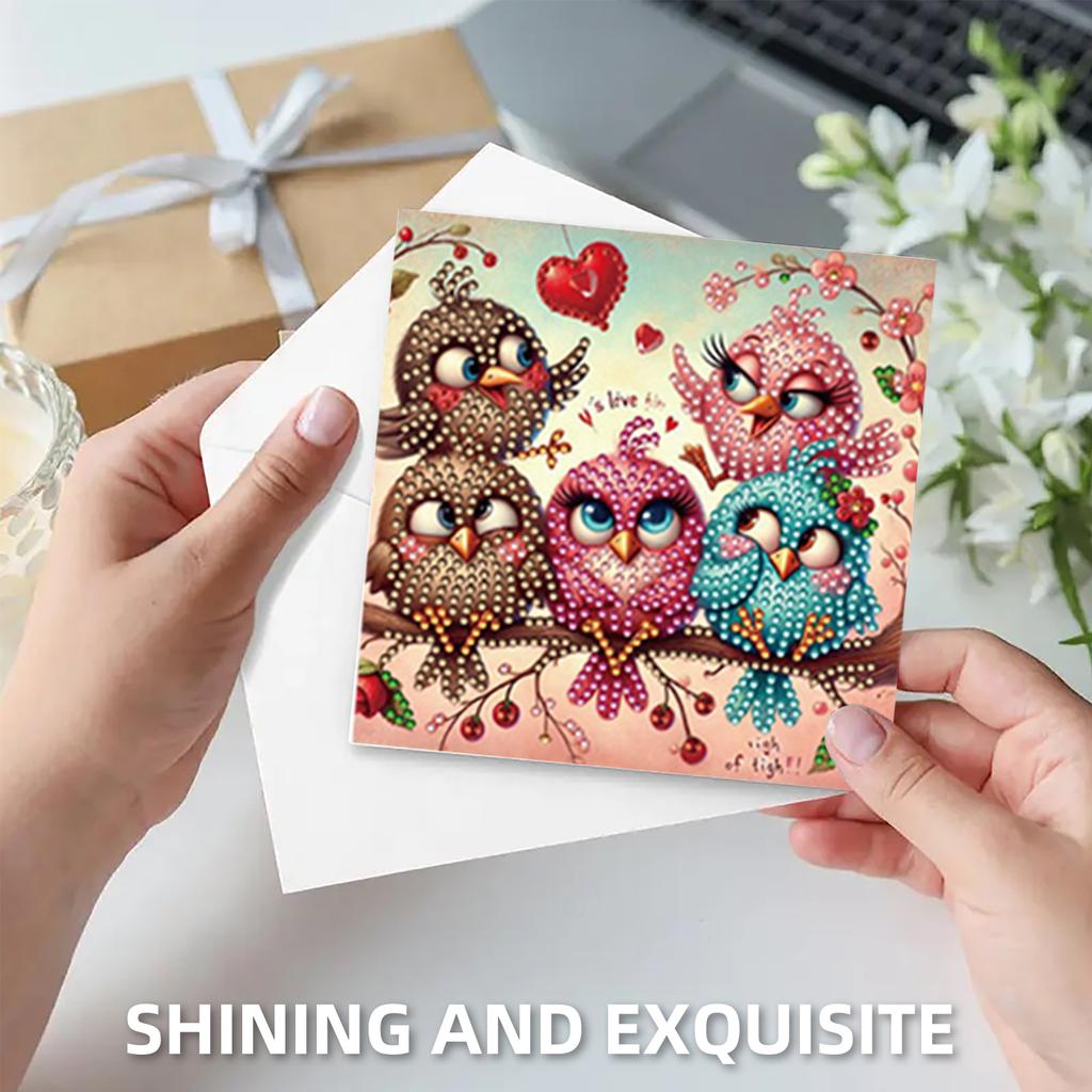 6pcs DIY Rhinestone Diamond Art Mosaic Postcards Xmas Pattern Diamond Art Handmade Cards for Holiday Blessings Christmas Gift