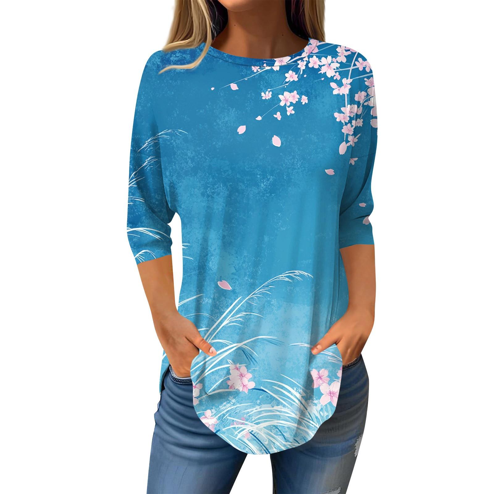 

Рубашки с рукавом 3/4 для женщин, милые топы, футболки с рисунком, блузки, повседневные базовые топы больших размеров, пуловеры L чёрный