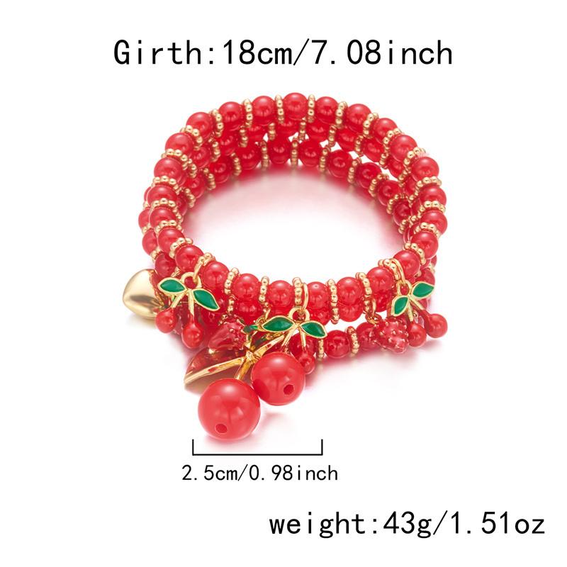 Fashion Cherry Shape Heart Pendant Bracelets Set for Women Handmade Red Beads Strawberry Stacking Bracelets Party Jewelry Gift