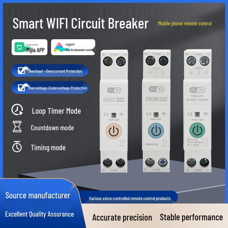 Smart WiFi Circuit Breaker with Remote Control via Mijia or Tuya App