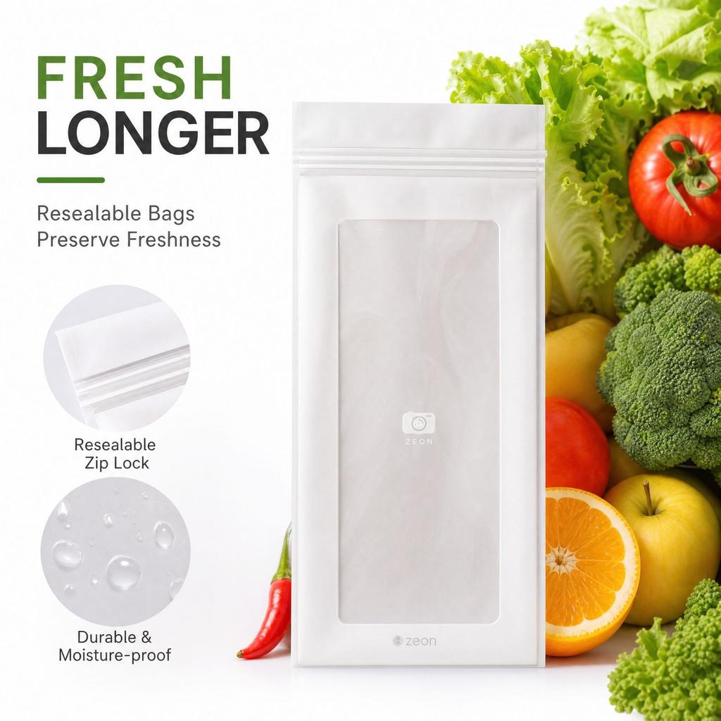 Thickened Long Strip Food Storage Bags with Double-Track for Kitchen Refrigerator and Vegetable Storage