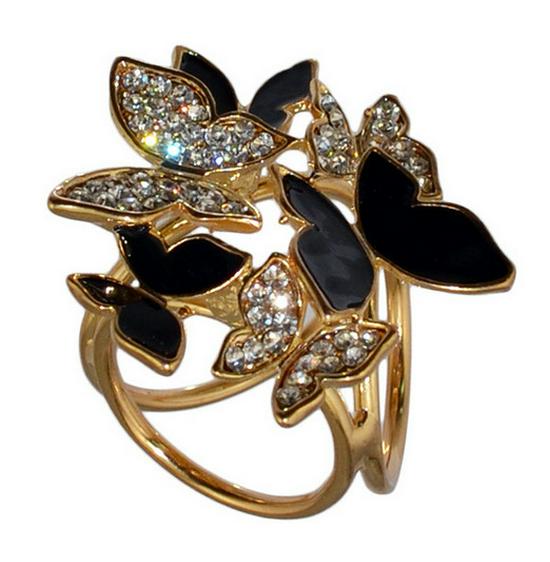 Korean Style Rhinestone Butterfly Three-Ring Scarf Buckle & Dual-Use Brooch