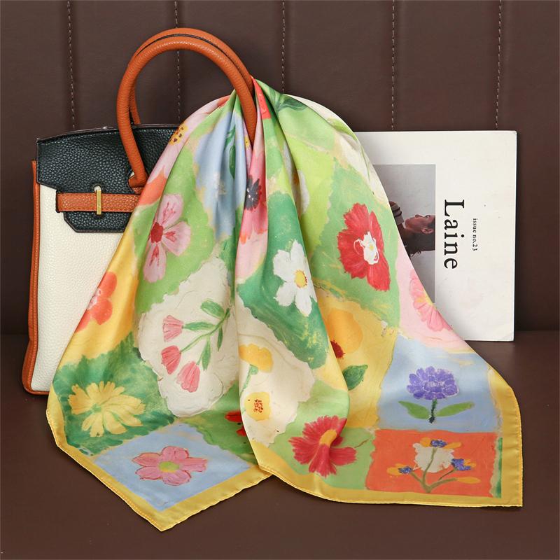 Luxury Printing Silk Square Scarf Women Neck Hair Tie Band Beach Hijab Kerchief Head Headbands Bandana Female Foulard 70cm