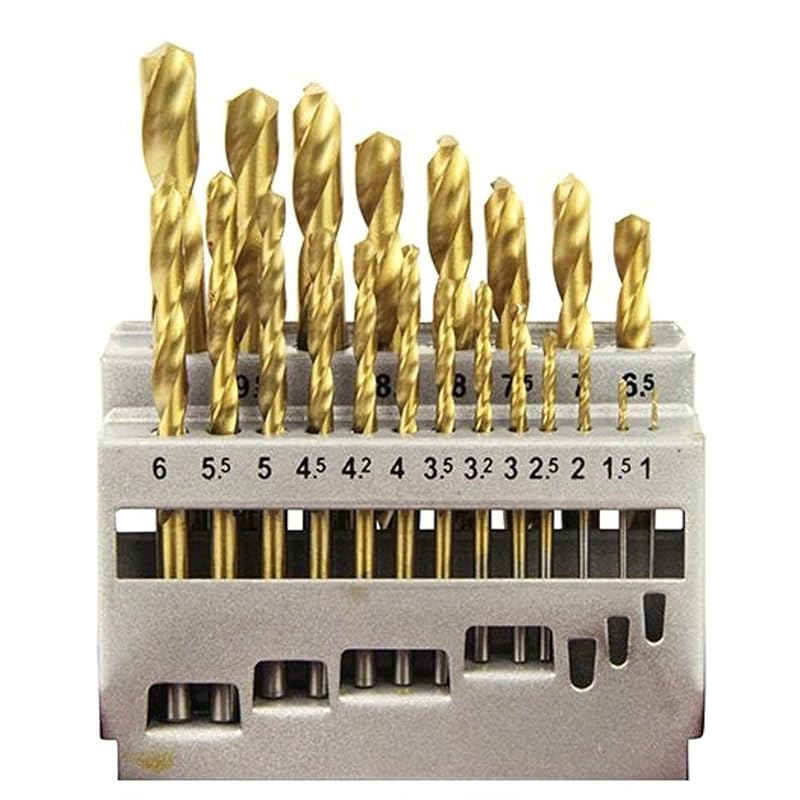 E-Value Metalworking Drill Bit Set, Round Shank, Titanium Coated, 21-Piece Set, ETD-21S-T