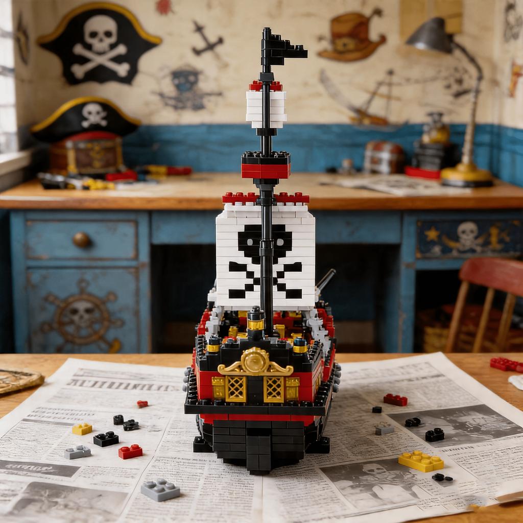 Pirate Assault Boat Building Block Model 3D Scene Immersive Assembly Recreate classic pirate elements Improve hands-on skills and thinking skills,