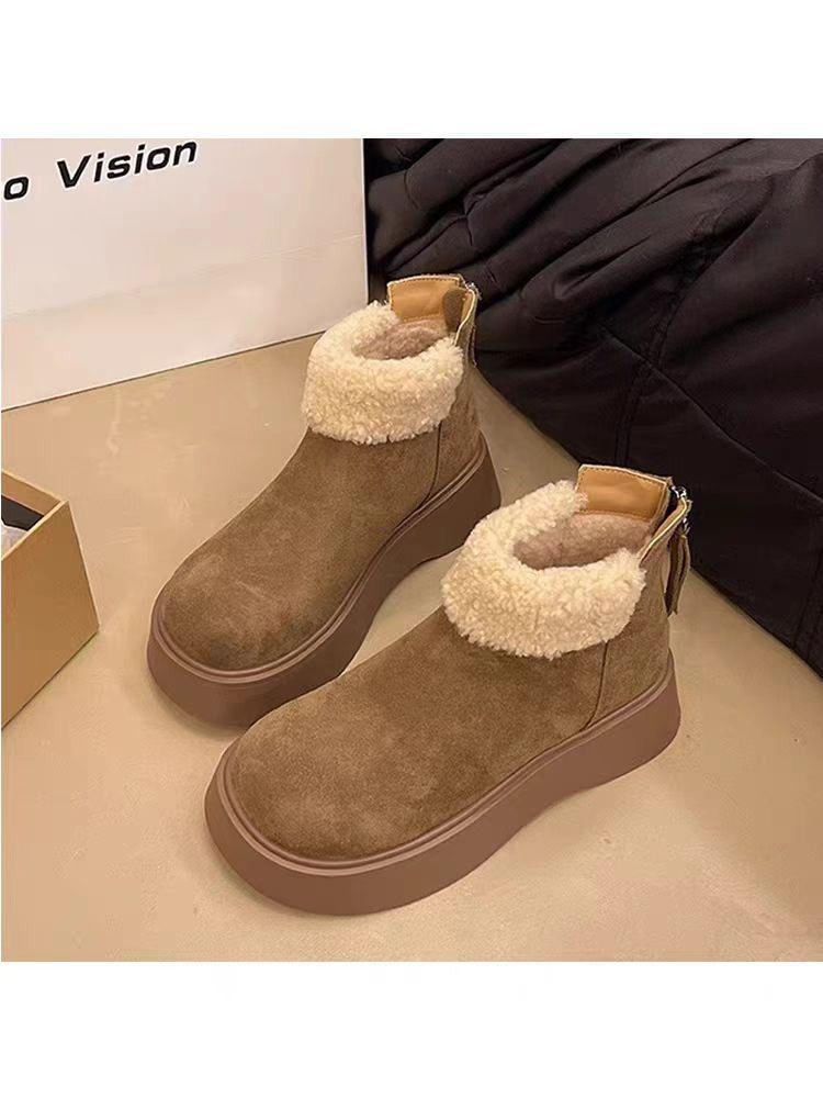 Thick-soled heightening snow boots women's 2025 winter new thin and versatile rear zipper small short boots warm cotton shoes