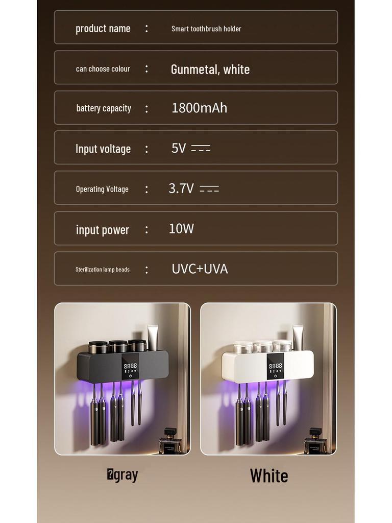 Wall-Mounted Smart Toothbrush Sterilizer with UV Air-Drying and Holder