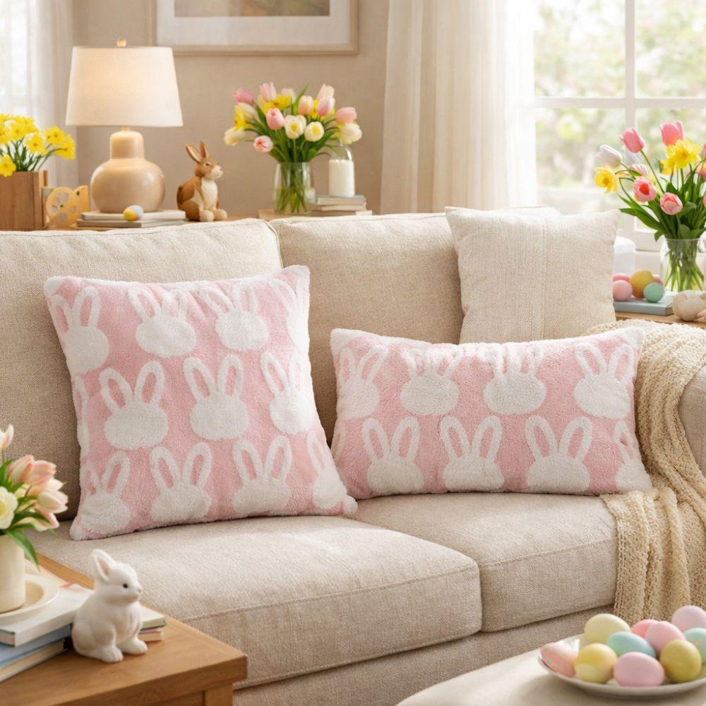 Jacquard Plush Pillow Case Cartoon Rabbit Throw Pillowcase Easter Pillow Covers  Sofa Couch