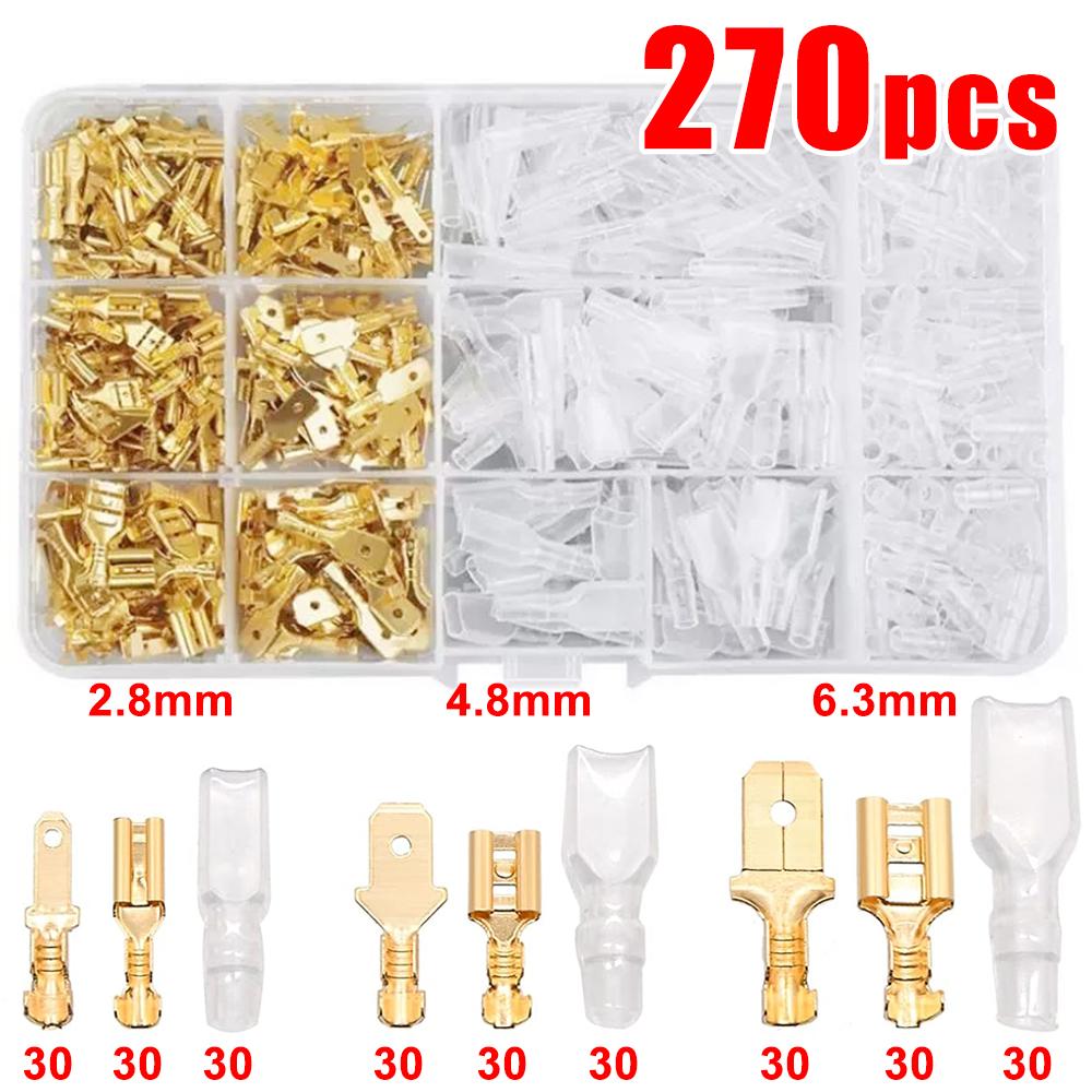Wire Crimp Terminals Set 2.8/4.8/6.3mm Copper Male Female Wire Spade Connectors with Insulated Sleeve Electrical Conector Box