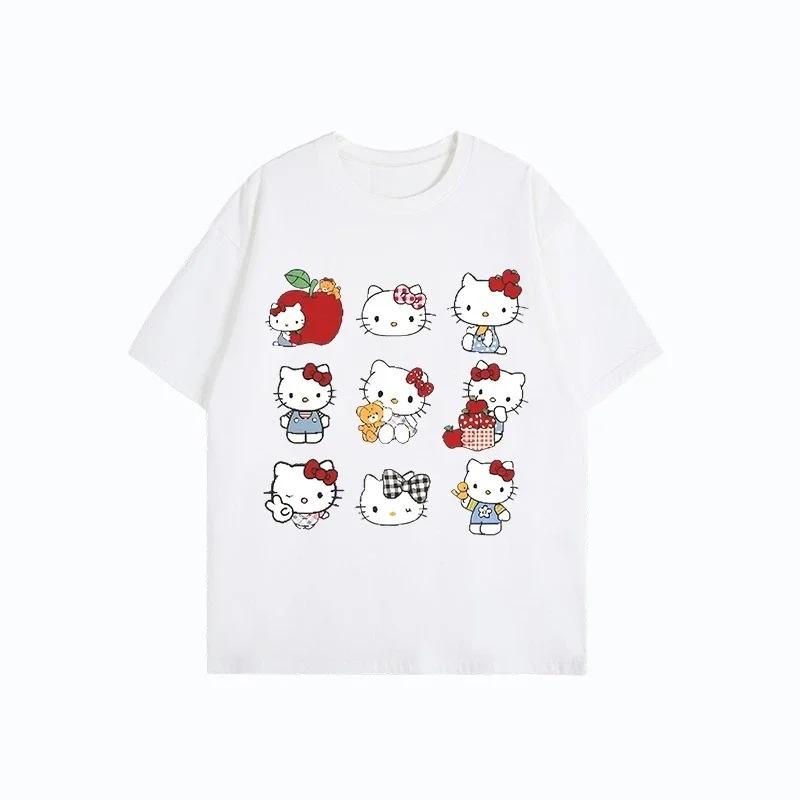 Hello Kitty Multi Character Grid Graphic T-Shirt Cute Kawaii Navy Blue Unisex Casual Streetwear  Women And Men T-shirt