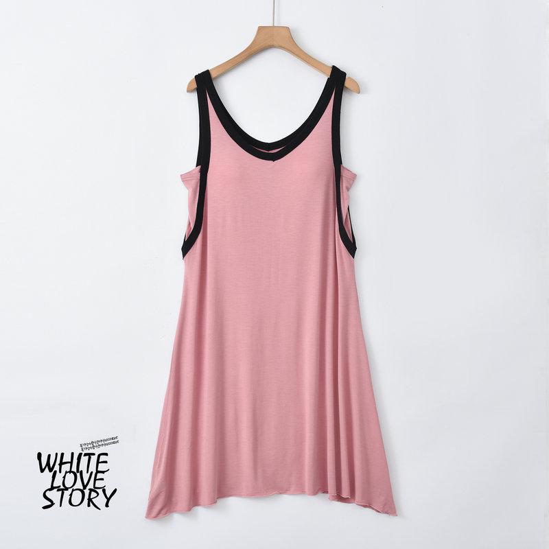Women's Summer Modal Sleeveless Nightdress with Chest Pad - Breathable, Thin, Contrast Color