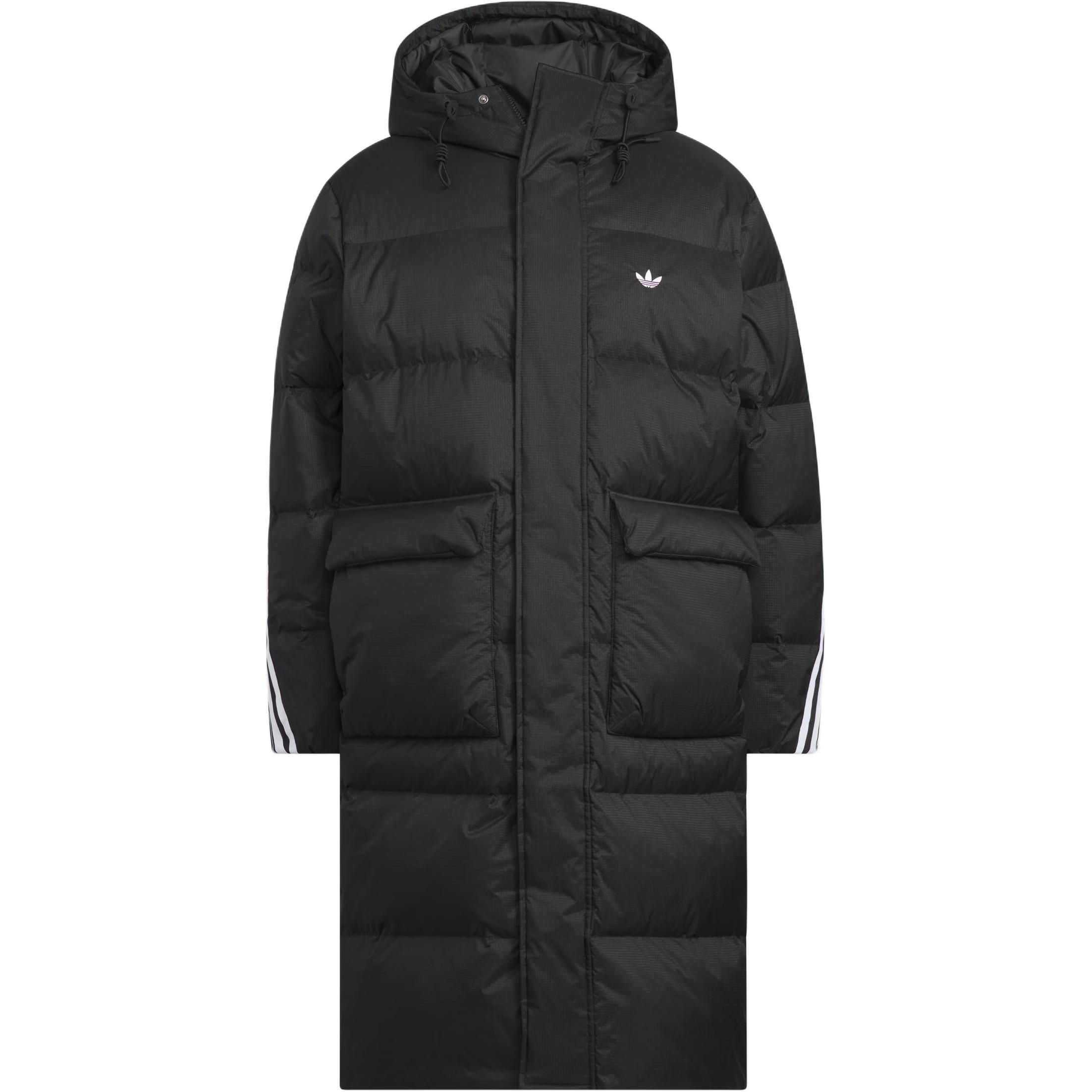 

Adidas Originals FW25 Длинная пуховая куртка Три полоски Теплая Свободная Пух утки Капюшон Молния Длинное пуховое пальто Унисекс Верхняя одежда KC2564 L