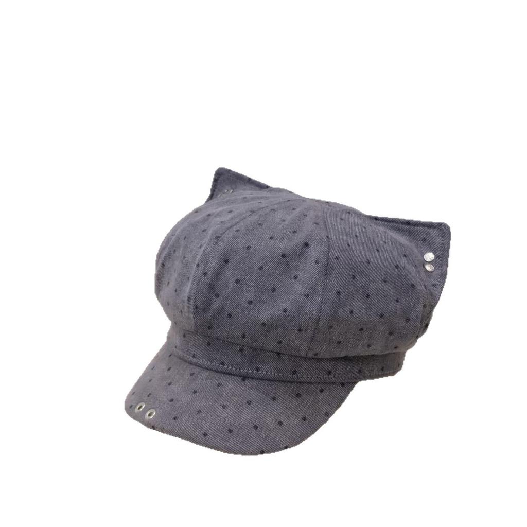 Retro polka dot cat-ear soft and cute duckbill cap for women, autumn and winter sunshade newsboy cap, trendy and face-slimming octagonal hat