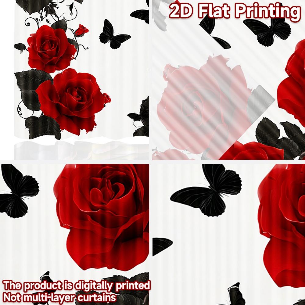 Flat Printing Curtain Red Roses Butterflies Digital Printed Polyester Drapes Family Party Perfect Door Wall Set Of 2 Made Washable