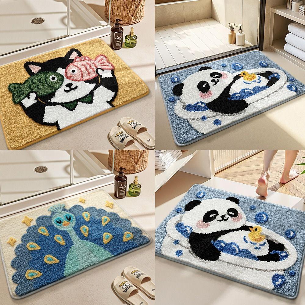 Cute Animal Plush Rug Panda Cat Peacock Machine Washable Bath Rug New Bathroom Rug Bathroom