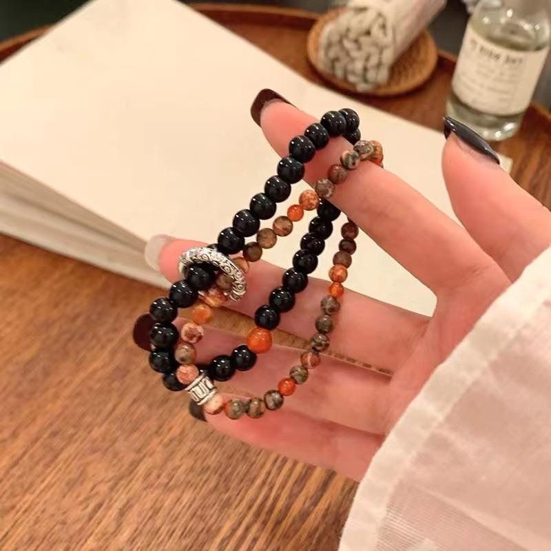 Handcrafted Style Ethnic Natural Stone Beaded Bracelet Unisex Geometric Design