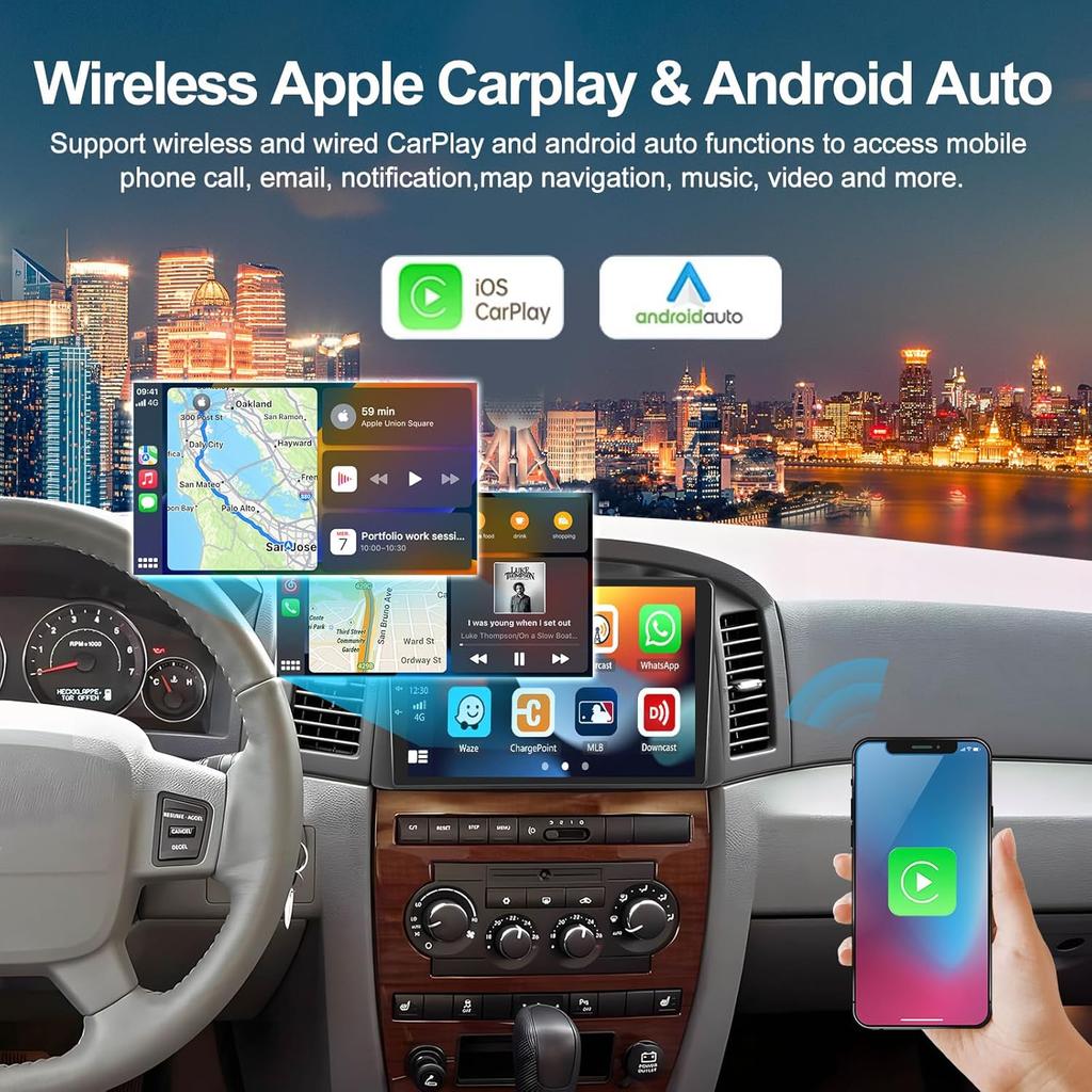 2G+64G Android 13 Car Radio for Jeep Grand Cherokee 2004-2007 with Wireless CarPlay, Android Auto, 10.1' Touch Screen, Bluetooth