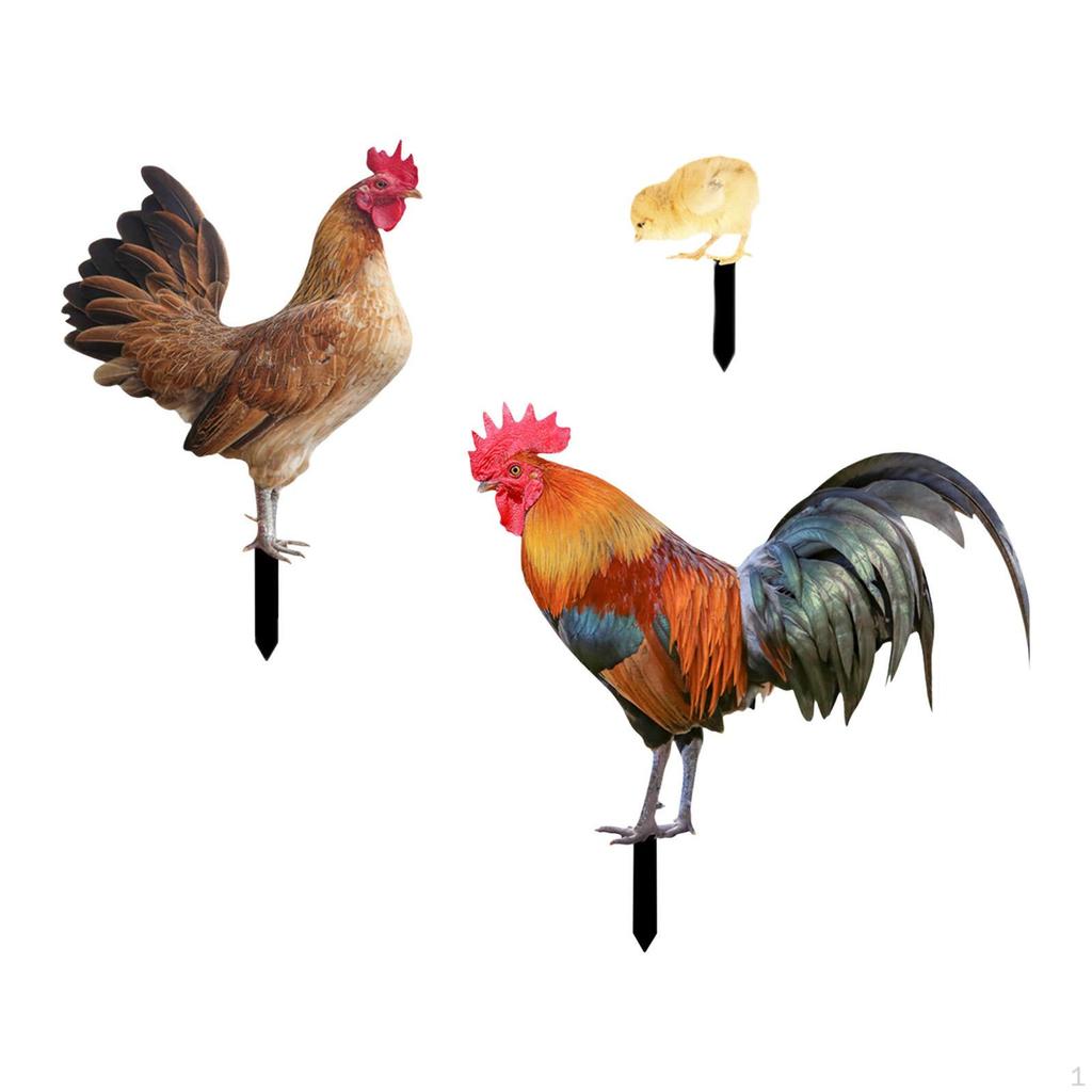 3 Pieces Acrylic Chicken Stakes Inserts Decorative Ground Plugs Yard Ornament for Outdoor