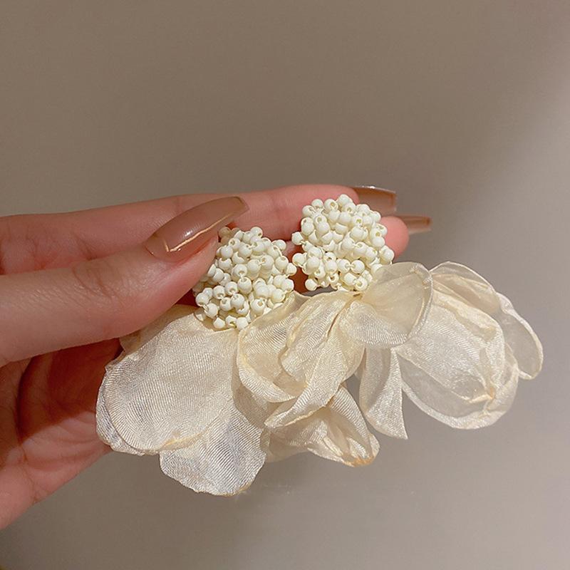 Elegant Fine Crystal Snow Gauze Bowknot Earrings for Women Girl Romantic Temperament Dangle Earrings Wedding Jewelry Accessories