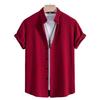 2025 Men's Solid Color Short Sleeve Lapel Shirt - European & American Casual
