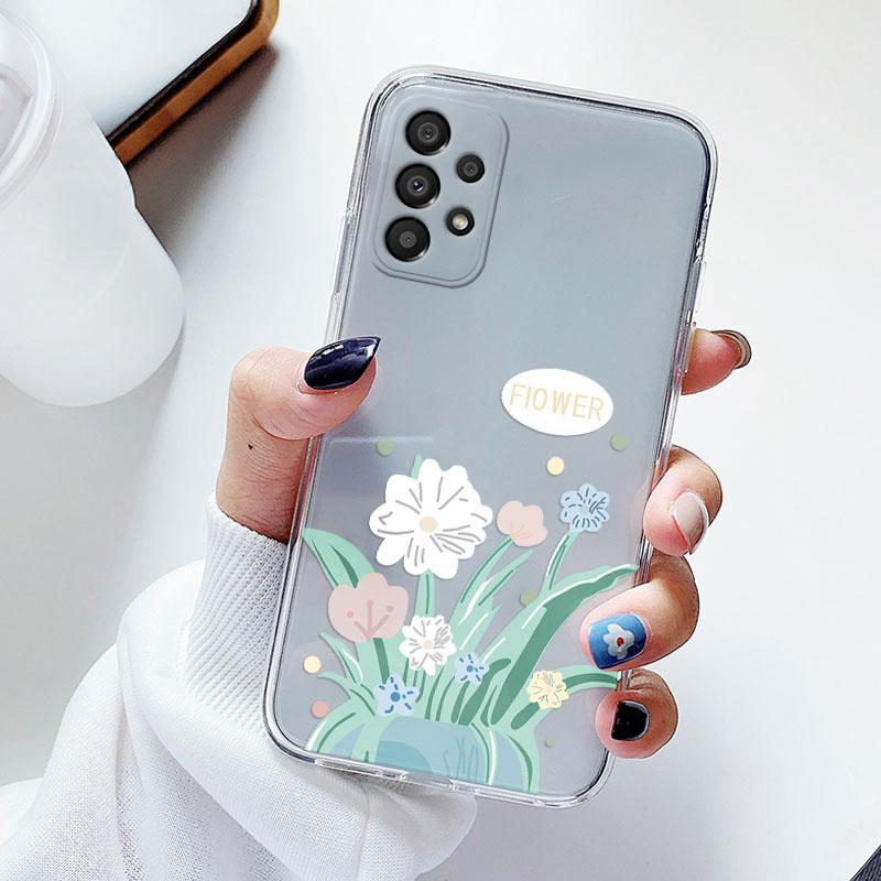 Phone Case For Samsung A53 5G A33 Floral Silicon Cover For Samsung Galaxy A73 Fundas Coque Transparent Soft Capas Flower TPU